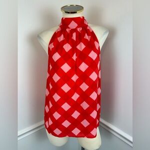 J. CREW Lightweight Red Gingham Check Tie-Neck Tank | Size 2